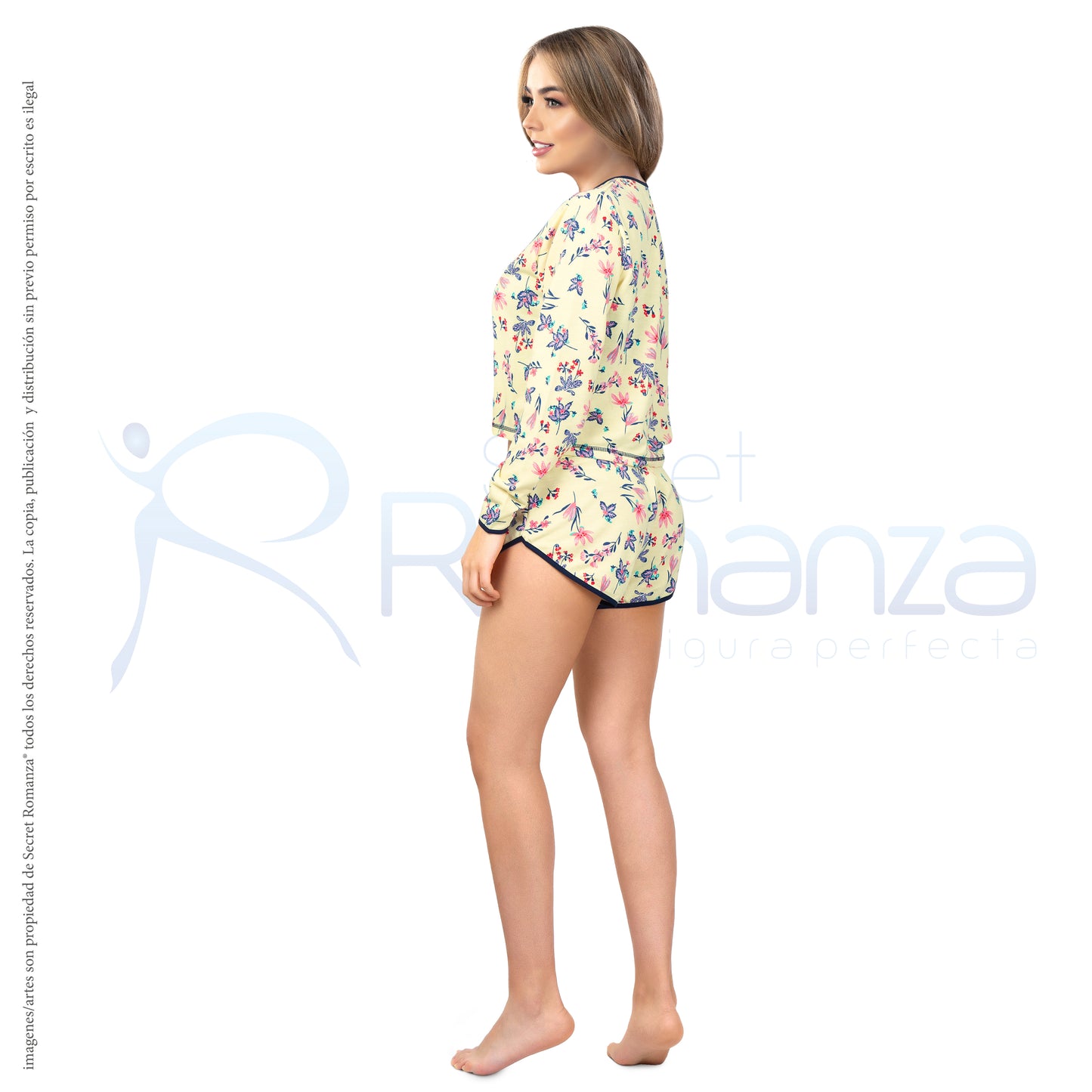 Mod. 9103E Set Pijama blusa manga larga y short Pretty Flowers