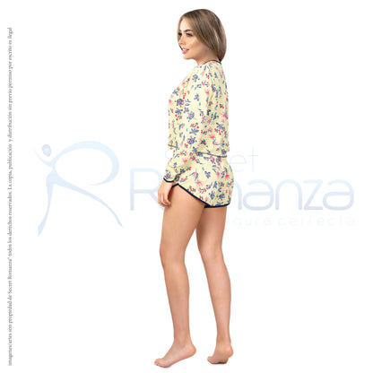 Mod. 9103E Set Pijama blusa manga larga y short Pretty Flowers